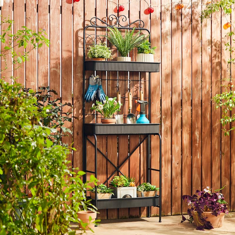 Glitzhome 68"H 3-tier Metal Plant Stands Planters Garden Flower Pot Storage Shelf Bakers Rack