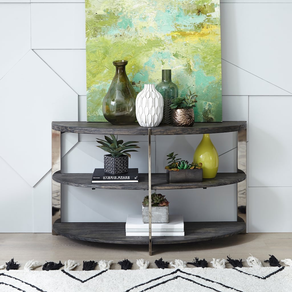 Kalne Console Table Half Moon Shape with 2 Open Shelves