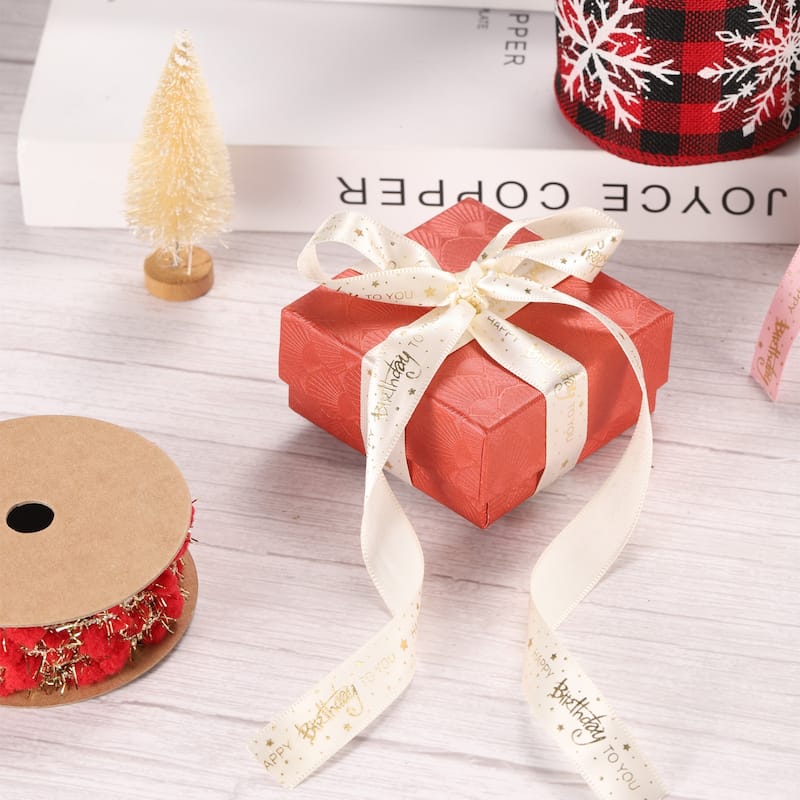 Satin Ribbons with Gold Printed, Happy Birthday Ribbon