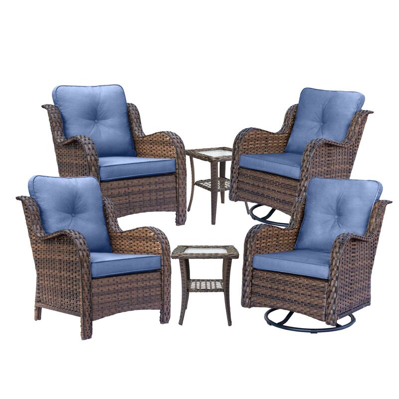 6-piece Outdoor Patio Wicker Swivel Rocker Chairs Set with Side Table