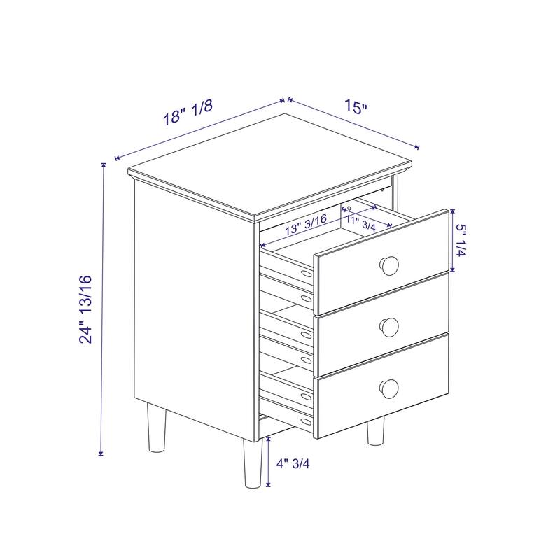 Classic 3-Drawer Solid Wood Nightstand for Living Room, Bedroom and Office