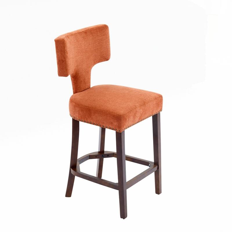Farmhouse Linen Fabric Upholstered Accent Chair Curved Backrest with Copper Nails around