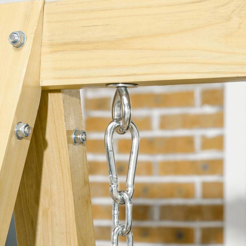 2-Seat Wooden Porch Swing, Stand, Side Tables, Metal Chains, Outdoor