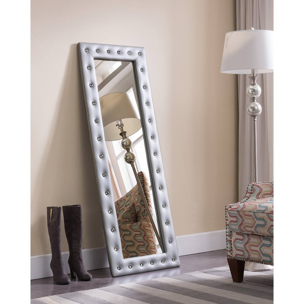 Contemporary standing Mirror-Silver & upholstered frame - Silver