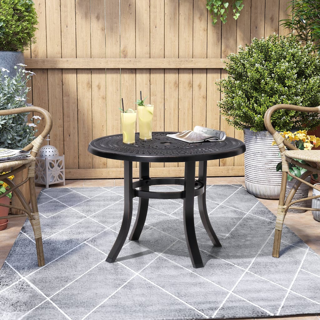 Pellebant Outdoor Round Cast Aluminum Small Table with Umbrella Hole - 24.02"Lx24.02"Wx17.52"H