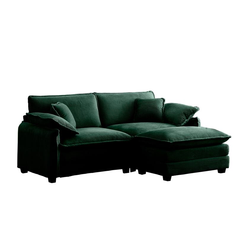 Green 3-piece Corduroy Upholstered L-Shaped Modular Sectional Sofa with Removable Ottoman, 4 Pillows, and Free Combination