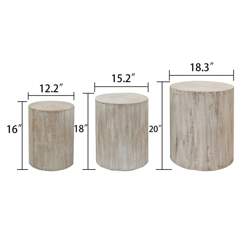 Roomfitters Round Wood Coffee Table Set of 3 with Natural Finish, Nesting Accent & Side Tables, Tree-Stump Design