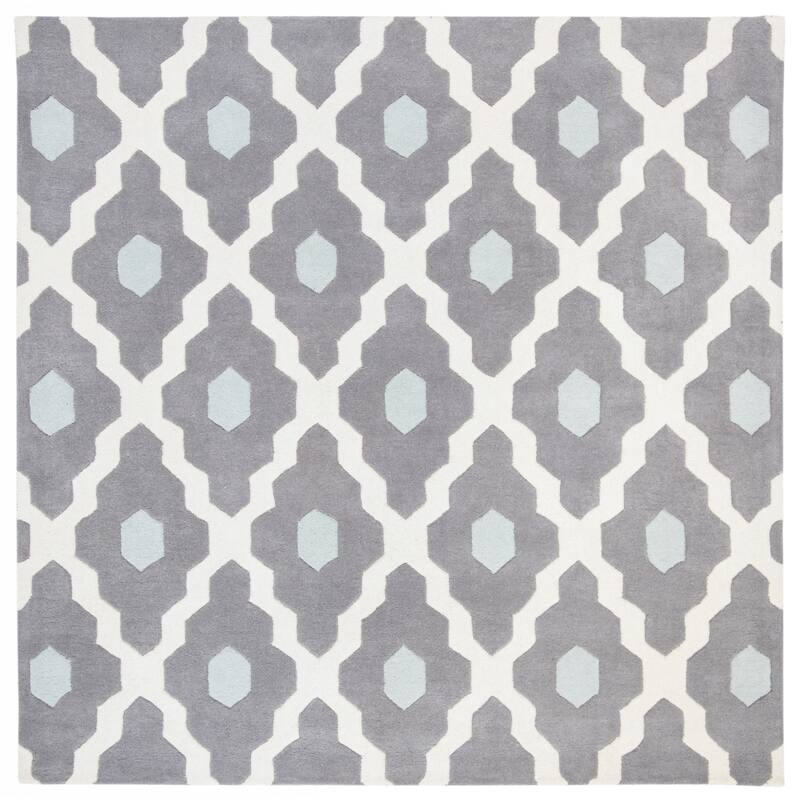 SAFAVIEH Handmade Chatham Sutapa Modern Moroccan Wool Rug - 7' Square - Ivory/Dark Grey
