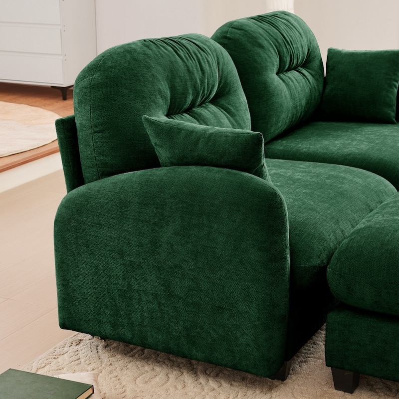 Chenille L-shaped Modular Flexible Combination Sectional Sofa with Wooden Base