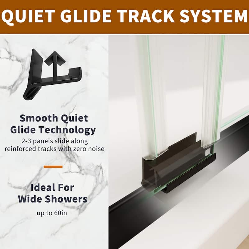 Modland 44''- 48'' W x 72'' H Glass Semi-Frameless Double Sliding Shower Tub Door in Matte Black / Brushed Nickel