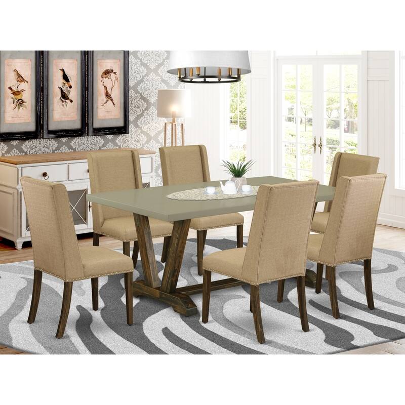 Rustic Dining Set - 7 Piece Table & Chairs - Linen White Finish - Solid Wood Frame - 6 Person Dining Room Set - 72