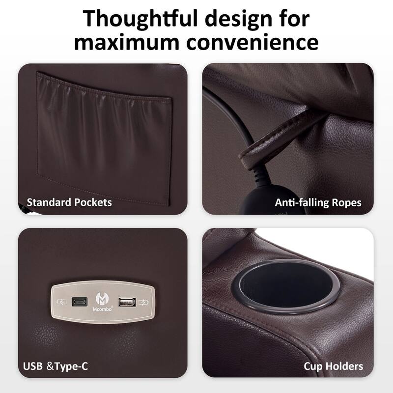 MCombo Lay Flat Dual Motor Power Lift Recliner Chair Sofa with Heat and Massage, Infinite Position, Faux Leather 7661