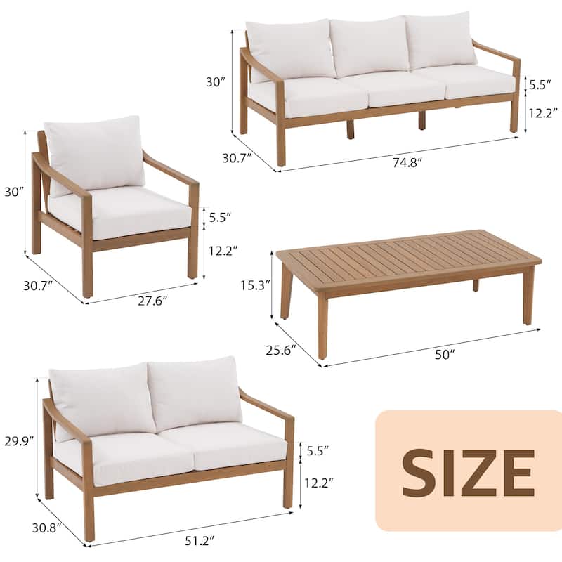 Outdoor 5 Piece Wooden Chair Set With Table And Cushion