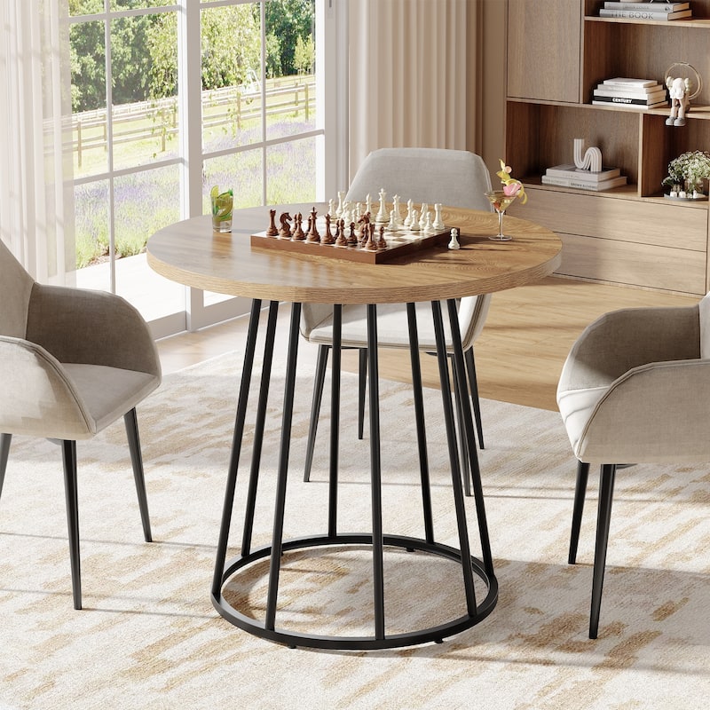 31.5" Round Dining Table, Small Kitchen Dinner Table with Metal Base