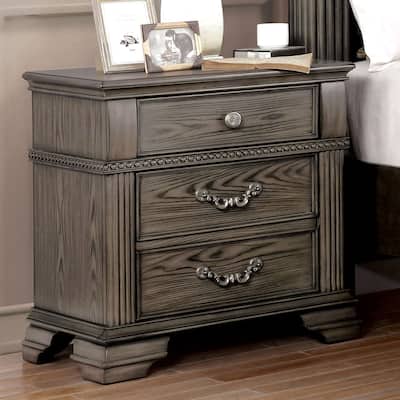 Traditional Solid Wood Nightstand, Decorative Table with Brass Handles 3 Drawers, Sofa Side Table with USB Port