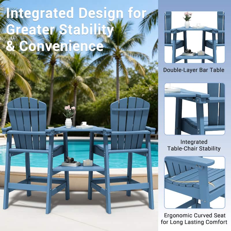 Outdoor Tall Adirondack Chair Set of 2 with Connecting Tray