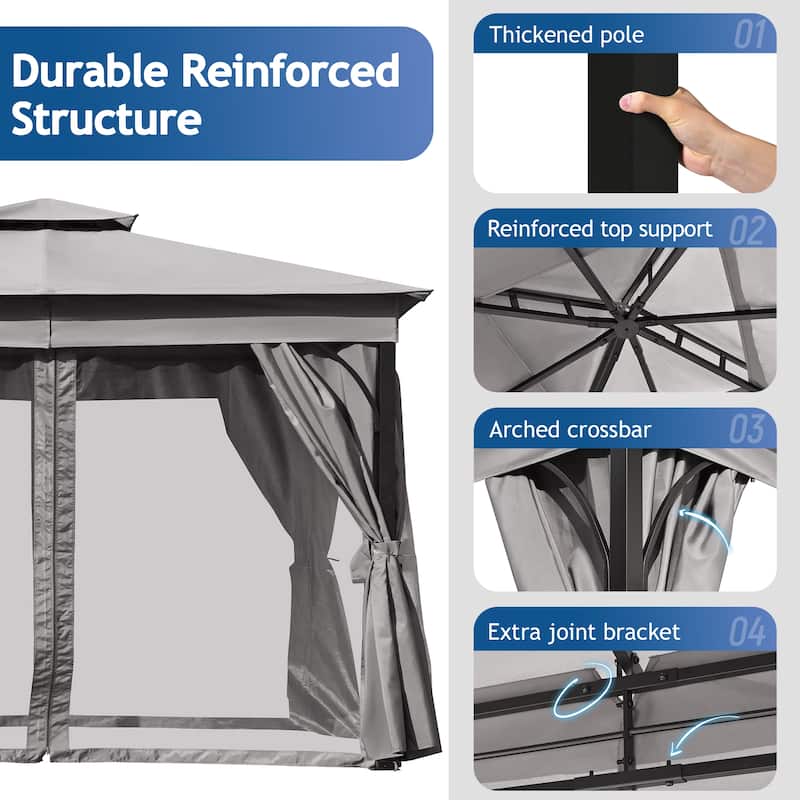 Patio Gazebo with Mosquito Netting and Privacy Screens for Backyard