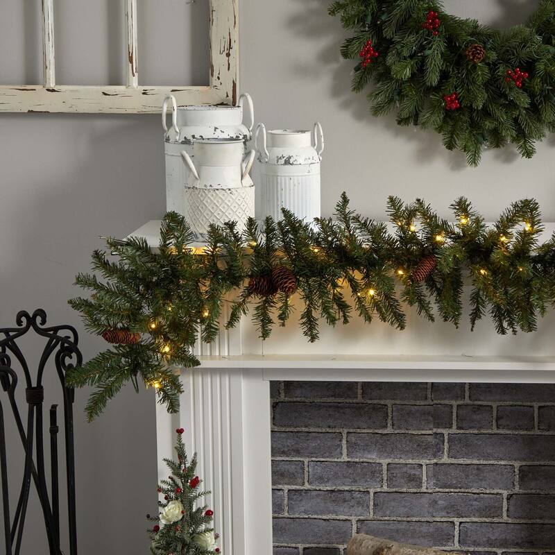 Christmas Garland 6Ft Artificial Pine & Pinecone Decor w/ 50 Warm White Lights - 72