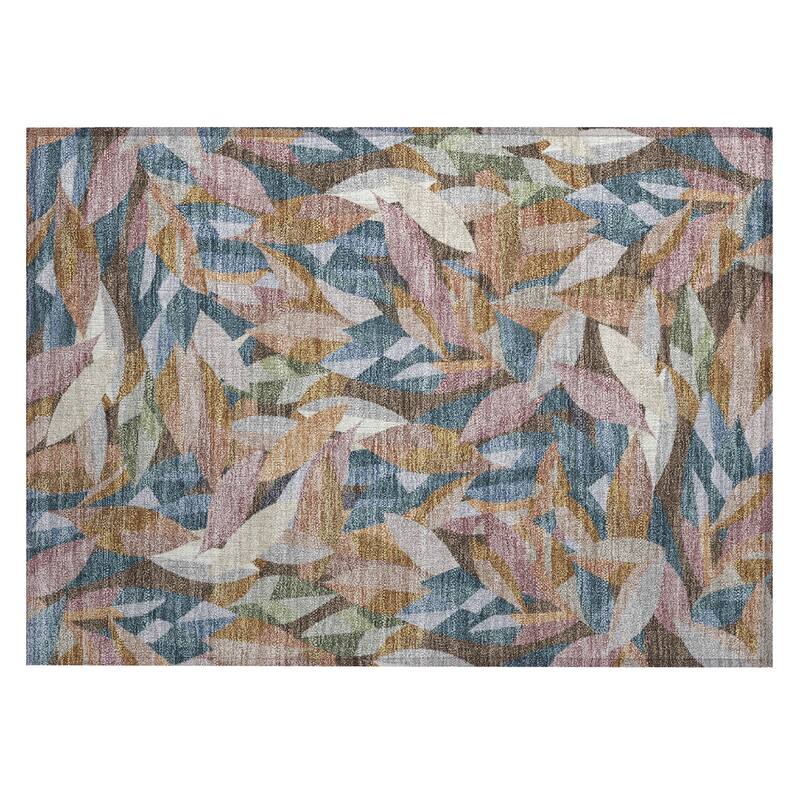Machine Washable Indoor/ Outdoor Modern Floral Chantille Rug