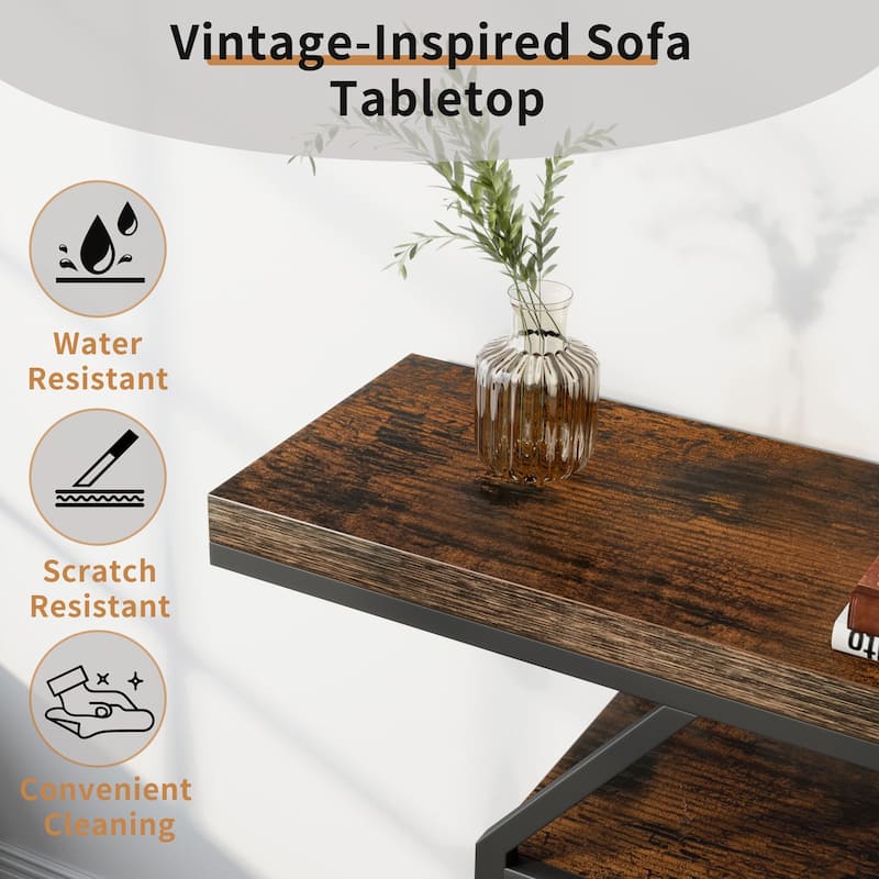 Industrial Retro Console Table Metal Wood Accent Tables - 48" W x 12" D x 32.6" H