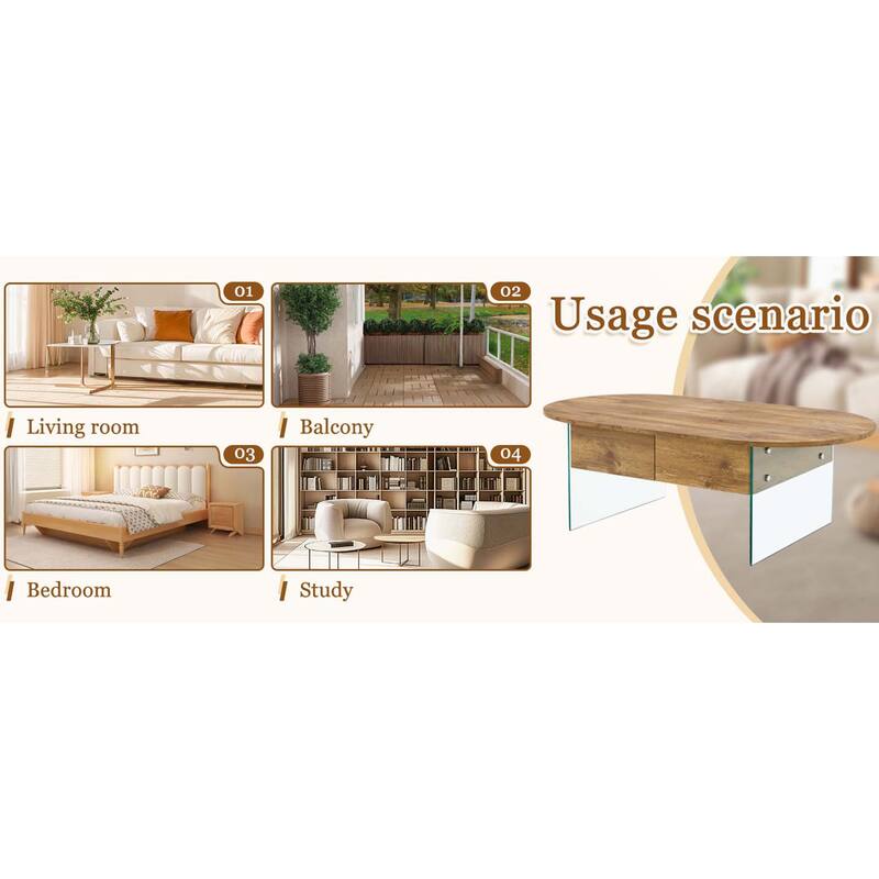 43.3"x23.6"Oval Double Drawer Coffee Table