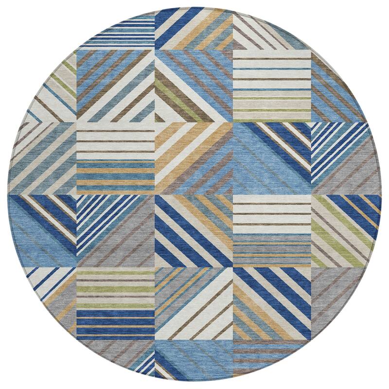 Machine Washable Indoor/ Outdoor Geo Mosaic Chantille Rug