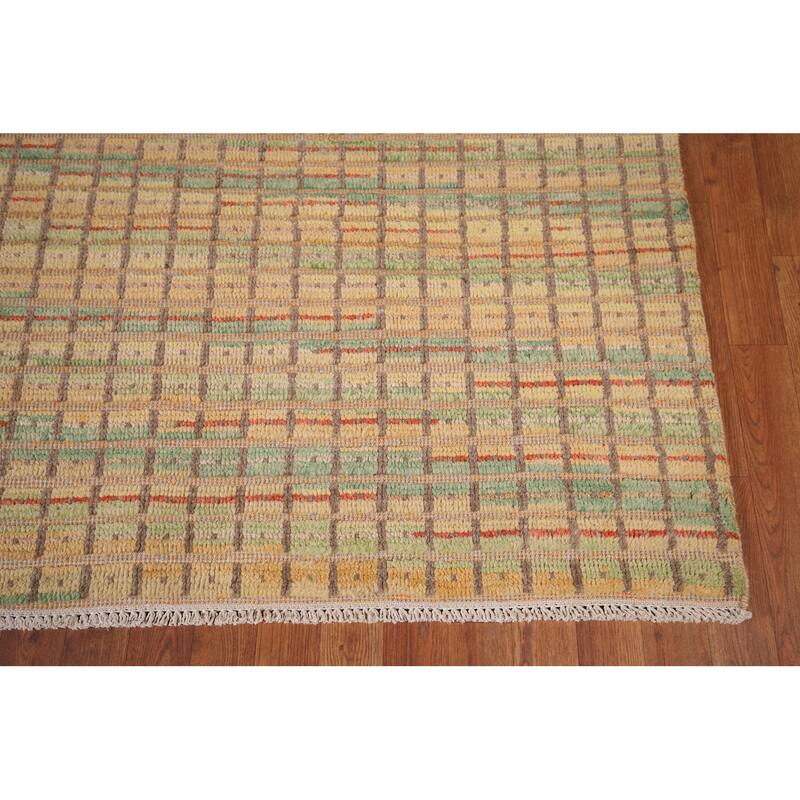 All-Over Checkered Moroccan Large Area Rug Hand-Knotted Wool Carpet - 9'10"x 14'4"