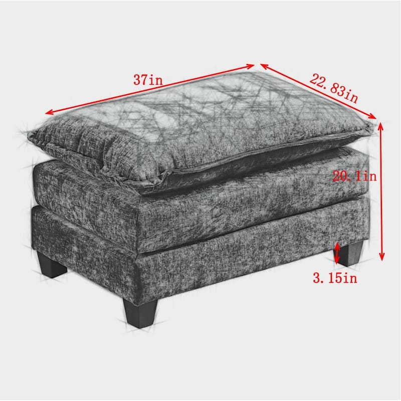 Roomfitters Large Upholstered Ottoman Footrest, Rectangular Padded Coffee Table Stool for Living Room and Bedroom