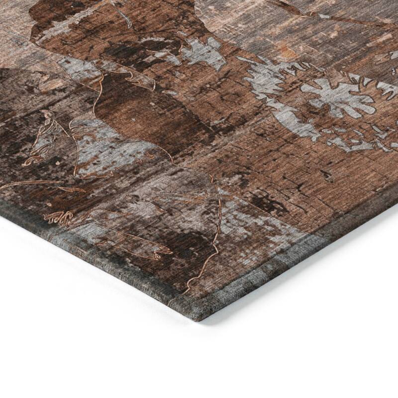 Machine Washable Indoor/ Outdoor Abstract Leaves Chantille Rug