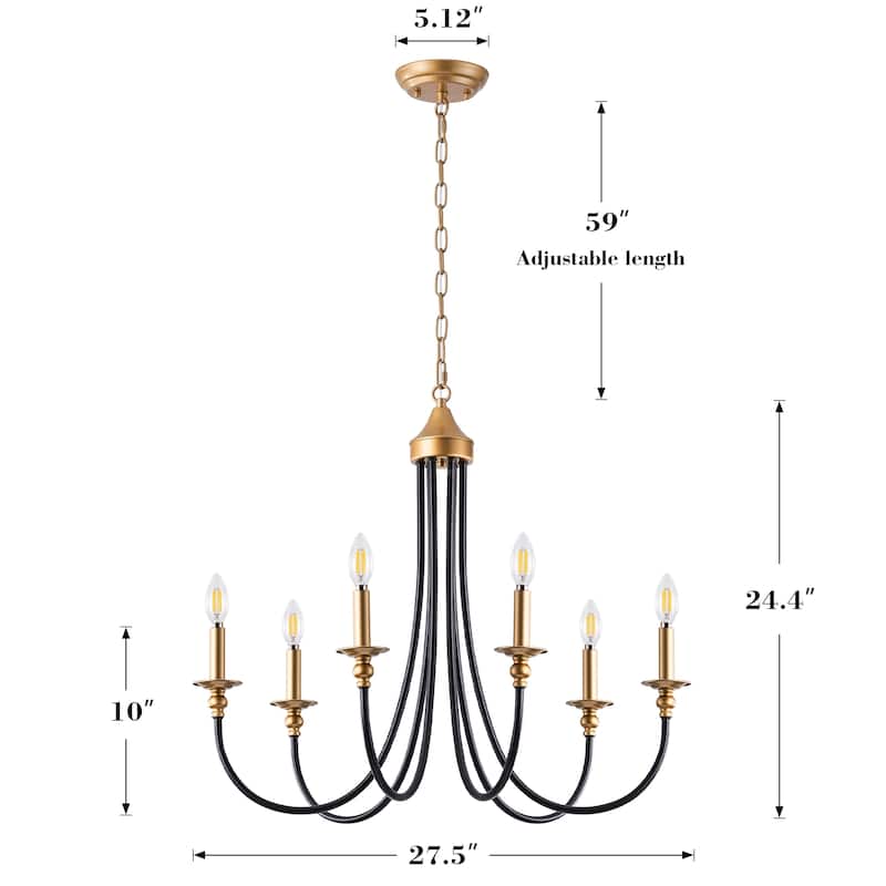 6-Light Farmhouse Antique Candlestick Dining Room Chandelier Fixture