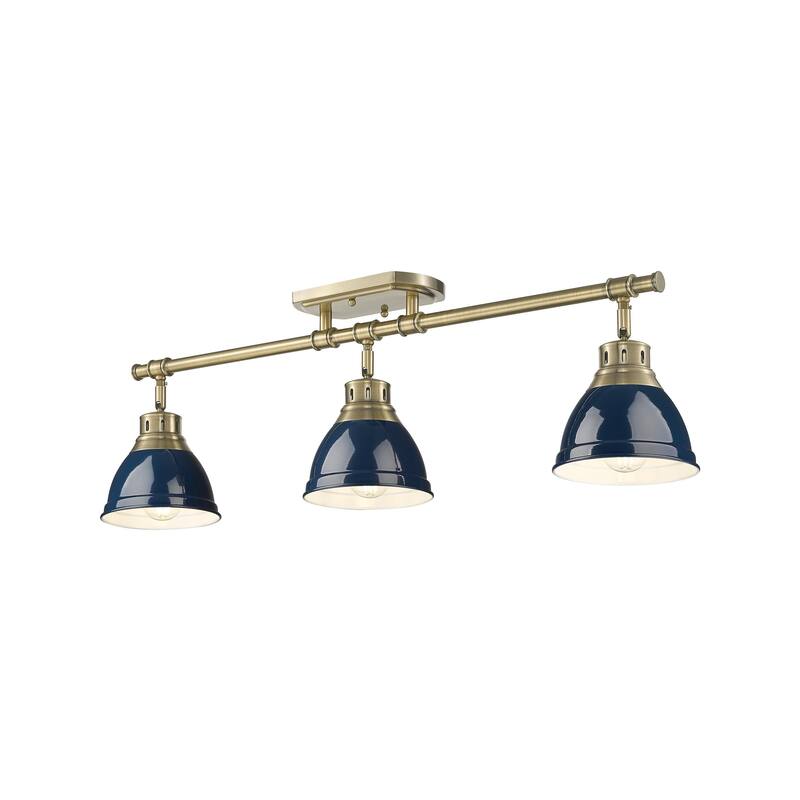 Yep by Golden Lighting Duncan 3-light Semi-Flush Mount in Aged Brass and Navy Blue shade - Aged Brass - 3-Light Semi-flush