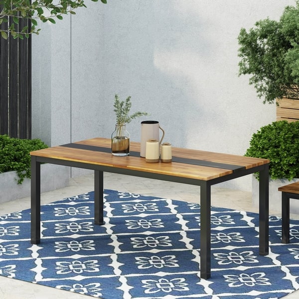 slide 2 of 8, Lindsey Outdoor Acacia Wood Dining Table by Christopher Knight Home Teak/ Black