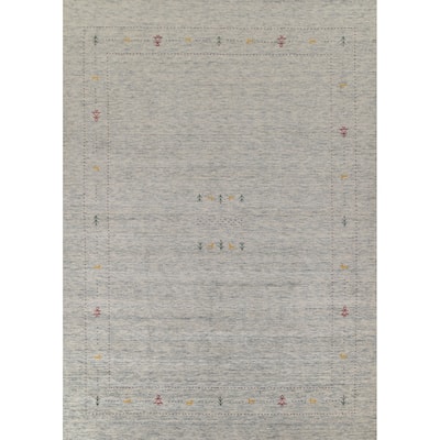 Tribal Ivory Gabbeh Area Rug Handmade Indian Wool Carpet - 9'2"x 11'8"