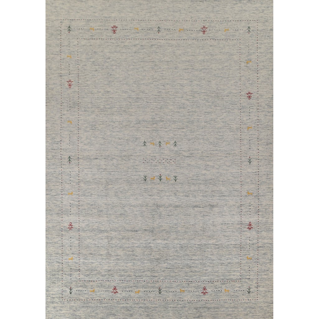 Tribal Ivory Gabbeh Area Rug Handmade Indian Wool Carpet - 9'2"x 11'8"