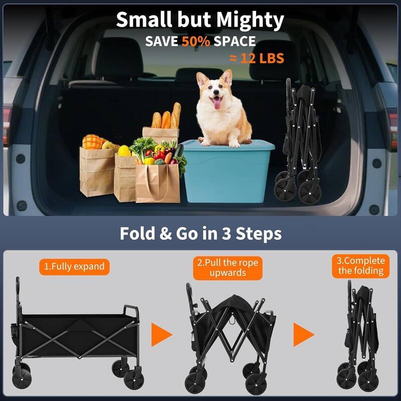 Foldable 380LBS Capacity Utility Heavy Duty Wagon Camping Cart