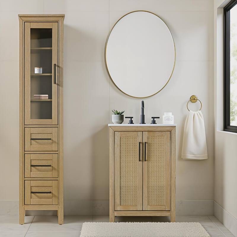 Winslow 16-28 Inch Bath Storage Glass Cabinet