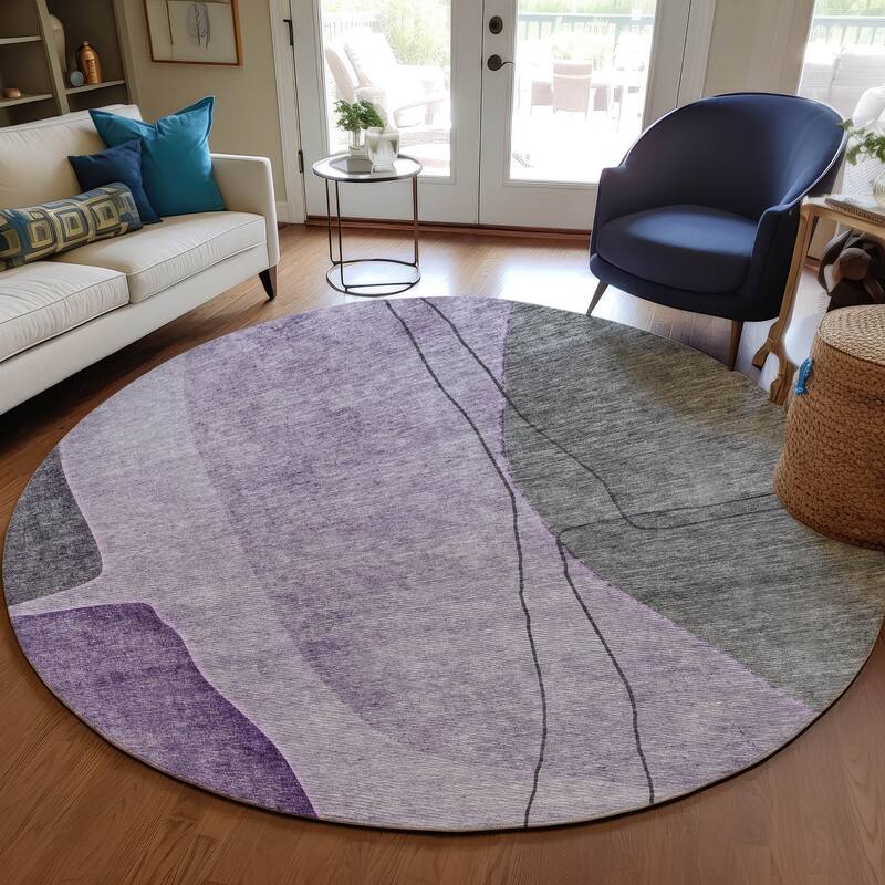 Machine Washable Indoor/ Outdoor Chantille Modern Abstract Rug - Purple - 8' x 8'