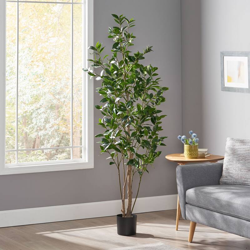 Artificial Laurel Tree 71 Inch Potted Faux Green Plant for Home Decor - Green