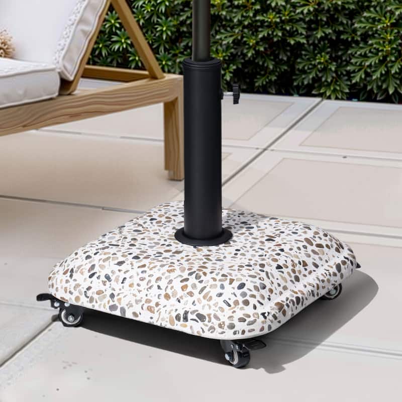 Pellebant Outdoor Patio Square Umbrella Base Concrete-Cobble Finish Swivel Wheels
