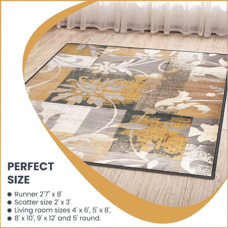 Contemporary Floral Patchwork Indoor Area Rug or Runner by Superior