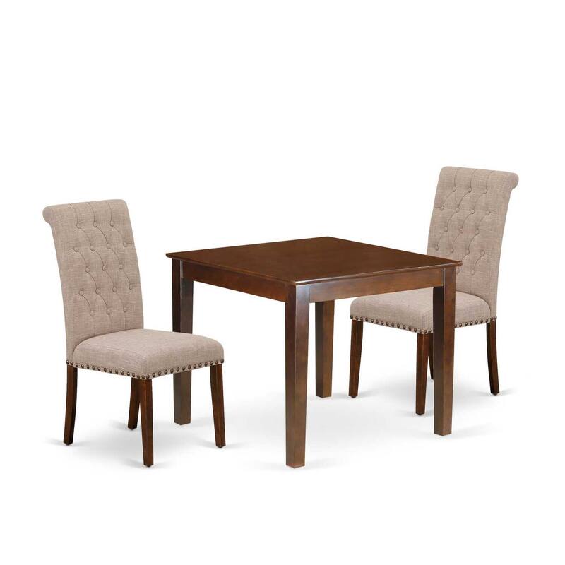 HomeStock 3-Piece Mahogany Finish Square Solid Wood Top Dining Table Set