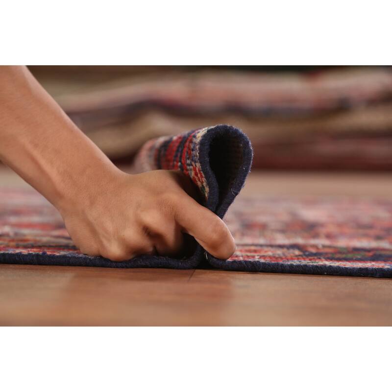 Hand Knotted Oriental 100% Wool Carpet Traditional Geometric Navy Blue & Blues Mahal Area Rug - 7' 1'' X 3' 8''