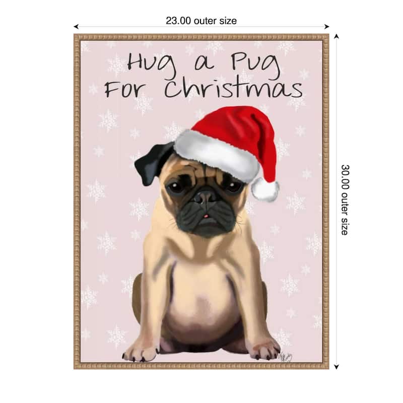 Hug a Pug by Fab Funky (23 x 30 in.), Framed Canvas Wall Art Print - Sylvie Beaded Rustic Natural