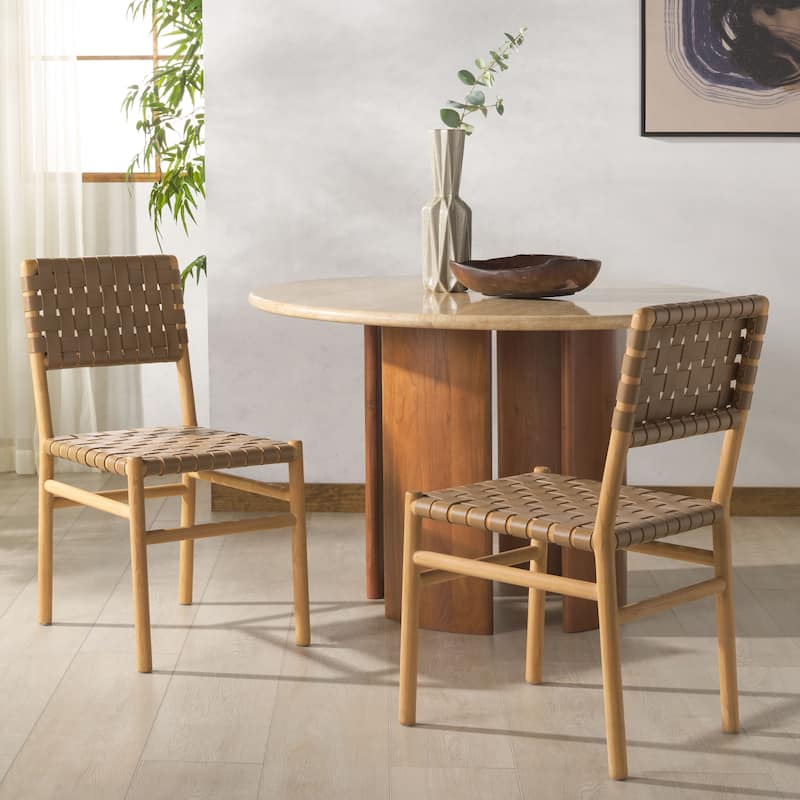SAFAVIEH Couture Jeremiah Woven Leather Dining Chair - 18"W x 22"D x 34"H
