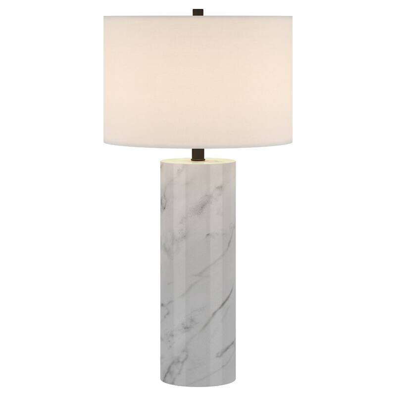 White Marble Cylinder Table Lamp 30 Inch with Fabric Drum Shade - 15" x 15" x 29.50"