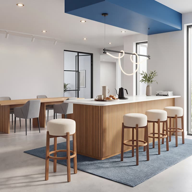 Nade Barstool Beige & Walnut - Beige/Walnut