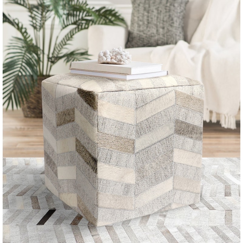 Pasargad Home Galaxy Cowhide Silver Pouf