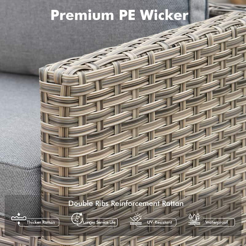 OVIOS 5 Pieces Outdoor Wicker Furniture Set With Solar-Powered Coffee Table