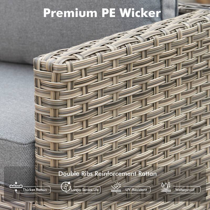 OVIOS 7 Pieces Outdoor Wicker Furniture Set With Solar-Powered Coffee Table&Fire Pit