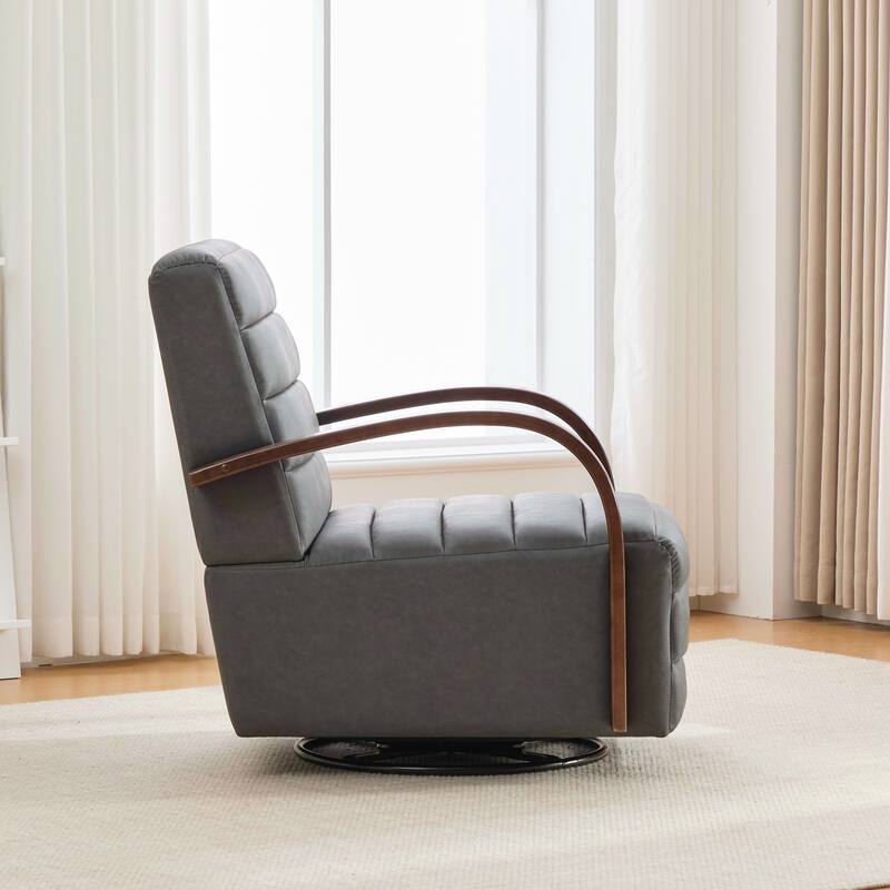 Modern Upholstered 360° Swivel Accent Chair with Solid Wood Armrests and Comfy Lounge Reading Chair, Single Sofa Armchair